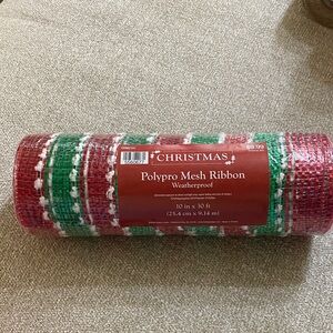 Christmas Polypro Mesh Ribbon - Red, Green and White Stripe Weatherproof